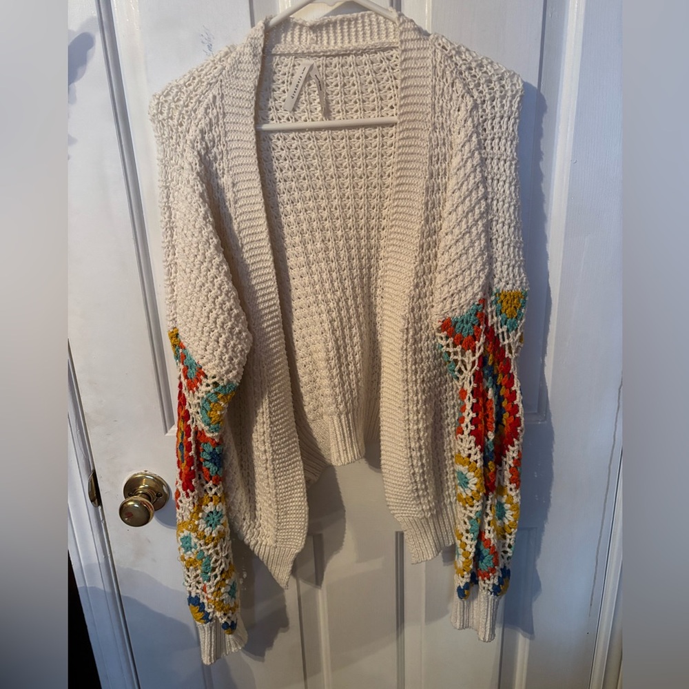 Dreamers Cream Cardigan with Colorful Sleeve Accents